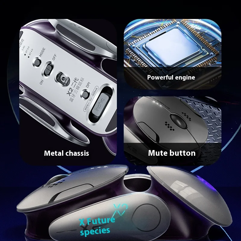 Inphic X2 Wireless Bluetooth Silent Mouse Metal Base Rechargeable  Gaming Mouse For Computer Laptop Office Game