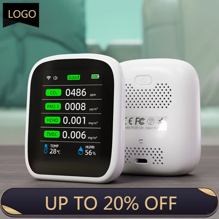 8 in 1 Multifunctional Air Quality Monitor CO2 PM2.5 PM1.0 PM10 HCHO TVOC Humidity Temp Air Quality Detector for Office Hotel