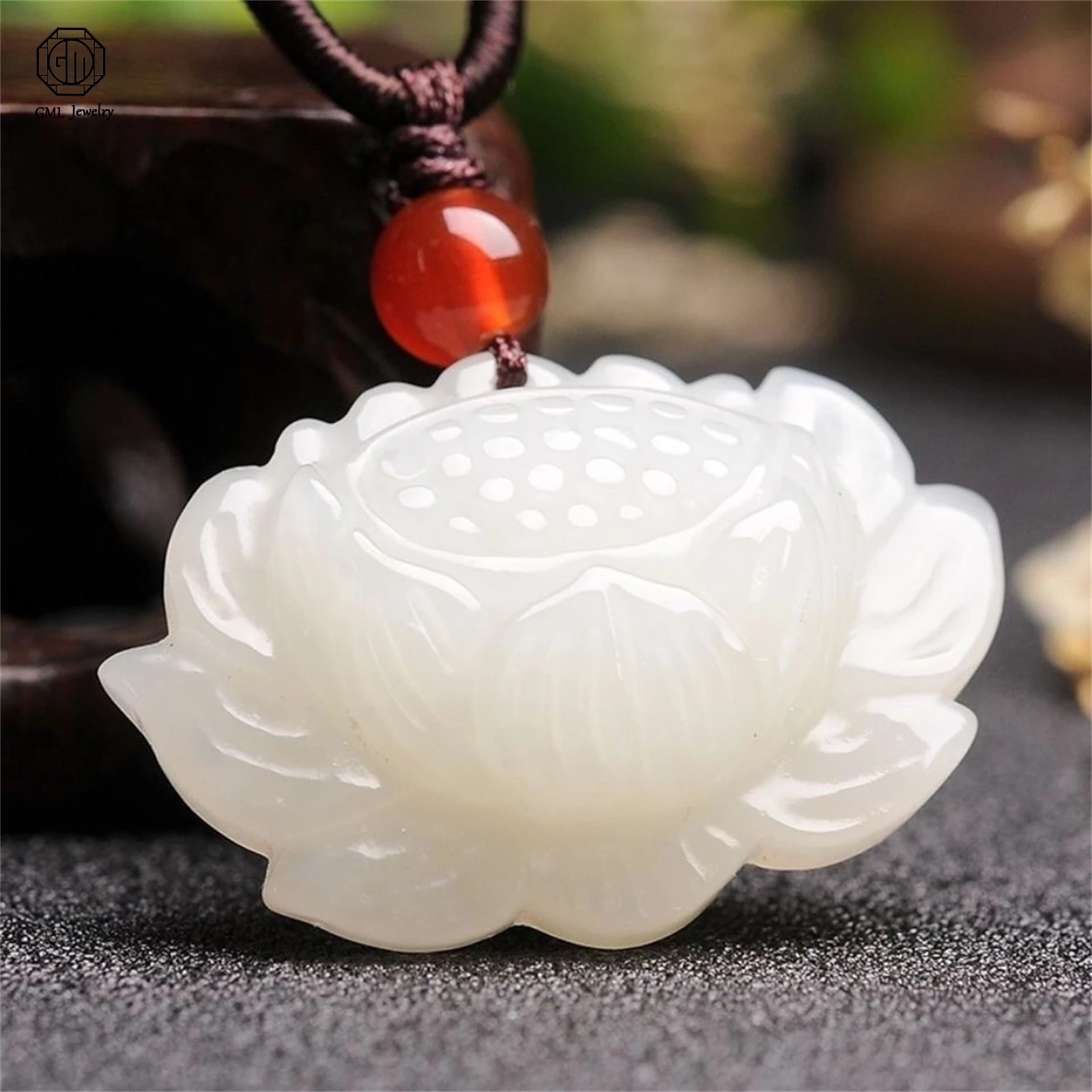 Natural Afghanistan White Jade Hollow Heart Lotus Pendant Reversal Destiny Harmony Couple Unisex Hanging Necklace Jewelry