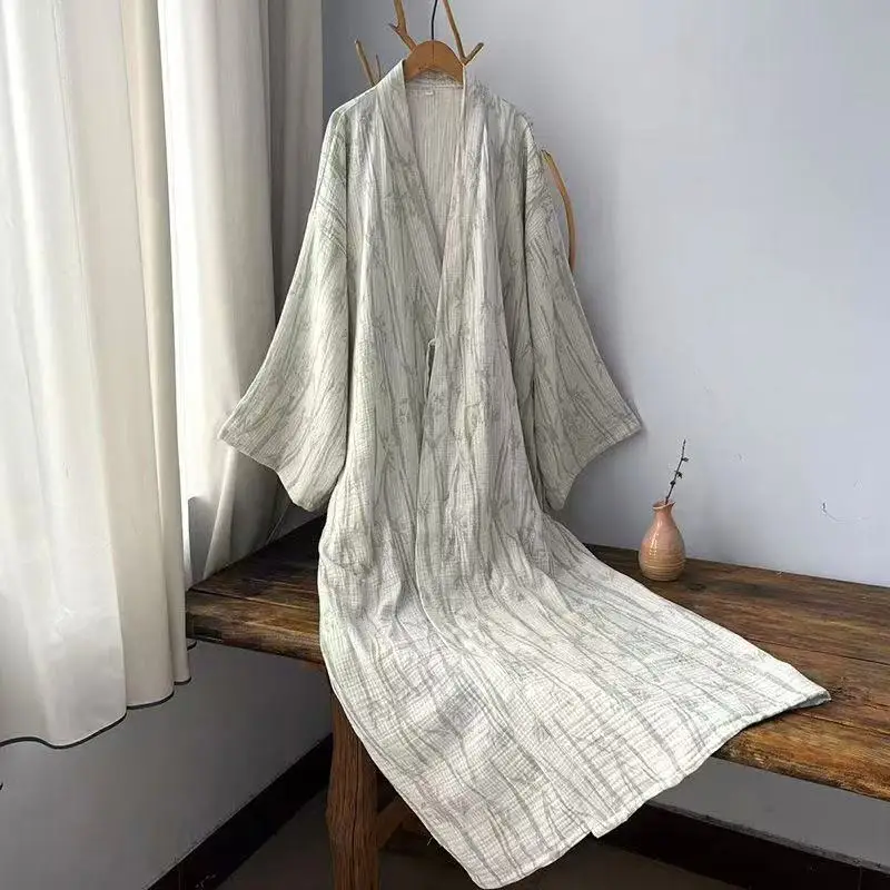 Pure Cotton New Chinese Style Long Robe Traditional Breathable Hanfu Pajamas Men Women Vintage Tea Incense House Home Wear - Image 2