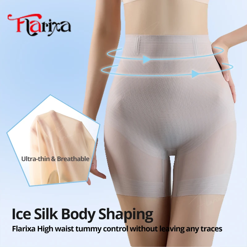 Flarixa Ice Silk Tummy Control Panties High Waisted Underwear Shorts Ultra Thin Slimming Shapewear Women Silky Smooth Shapewear