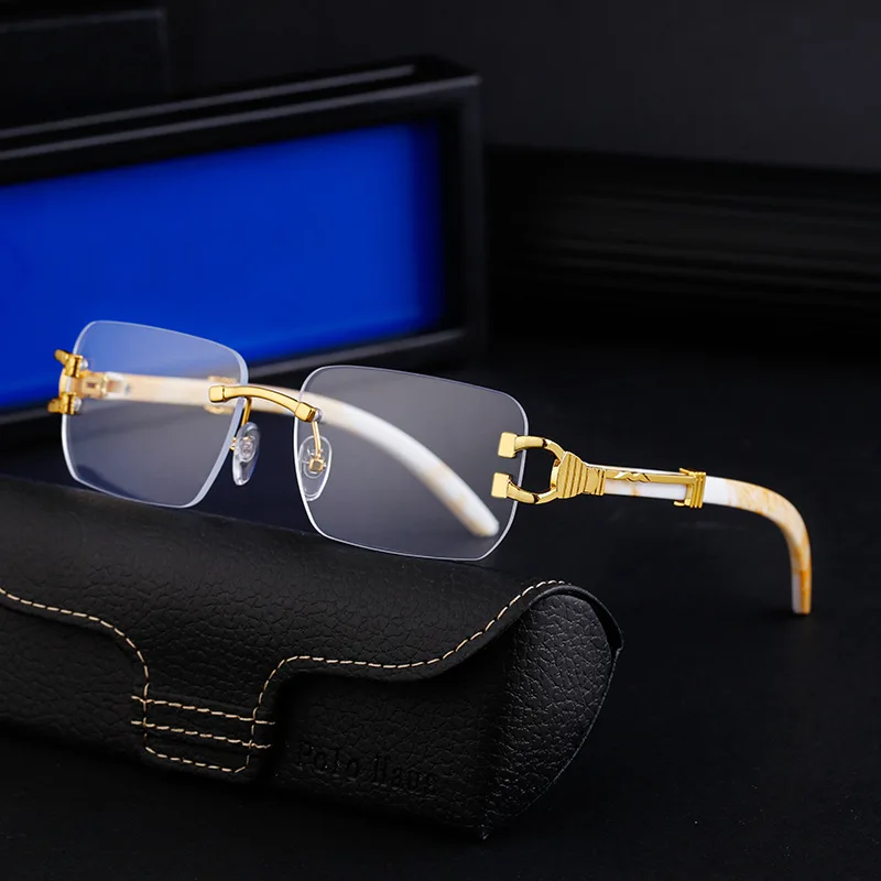 

New Square Frameless INS Men's Sunglasses Imitation Wood Grain Sunglasses Fashion Women's Advanced Sunshade Mirror Flat Mirror