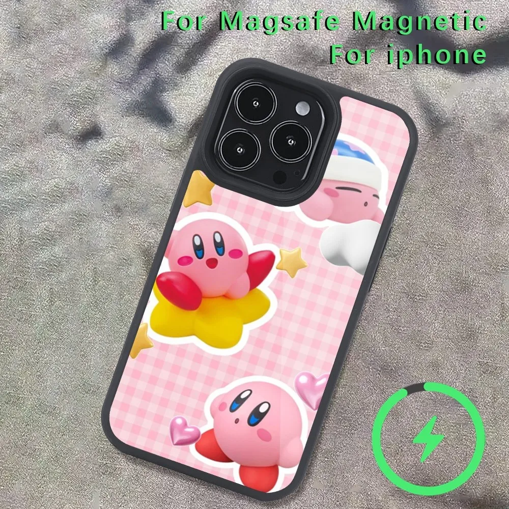 P-Pink K-Kirby game Phone Case  For iPhone 14 13 12 11 15 Pro Max Magsafe Wireless Charge Plus Mini Cover