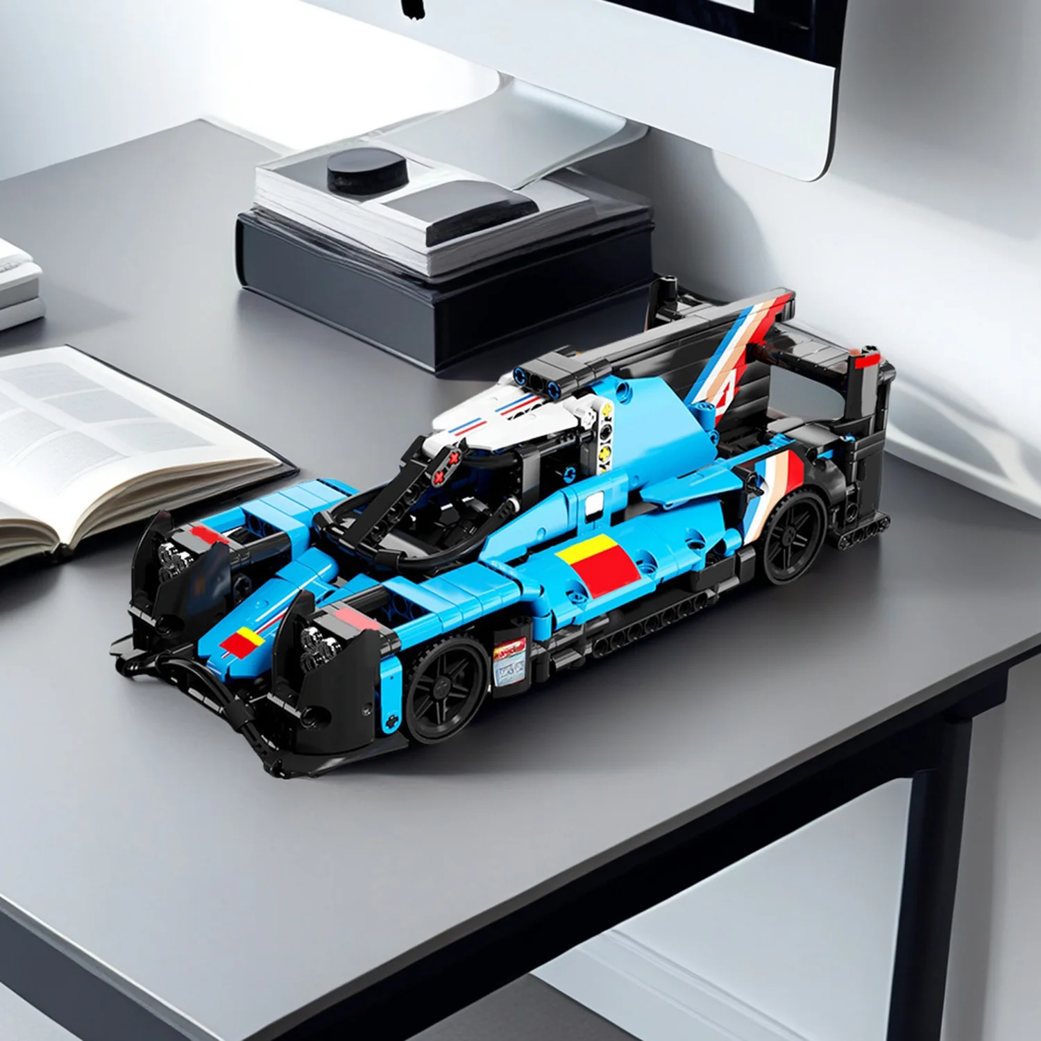 

565 шт. синий гоночный автомобиль, строительные блоки, игрушки, модель гоночного автомобиля, сборка головоломки, кирпичи, наборы игрушек для детей, украшение для рабочего стола, подарки