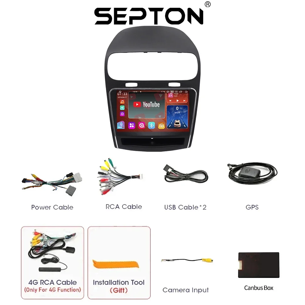 SEPTON Smart Car Systems Android Auto Car Radio for Dodge Journey Fiat Leap Freemont 2011 - 2020 GPS BT 4G Car Stereo 8+128G