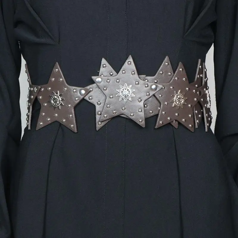 652F Novità Cintura in PU con borchie oversize con catena in per le donne Proms Stage e Club Party Abbigliamento casual