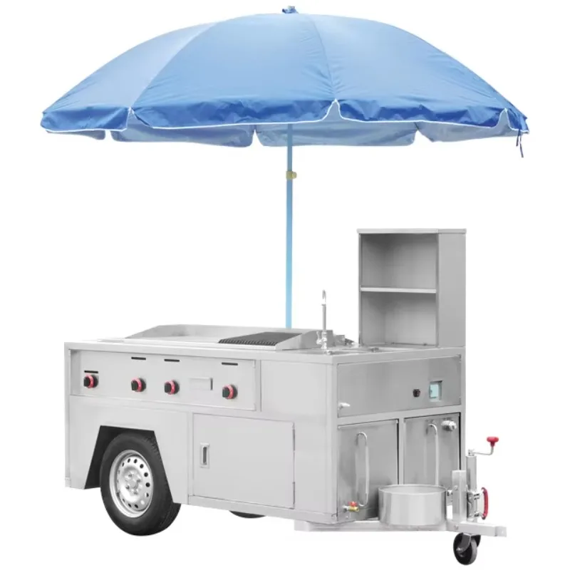 Hot Selling Commercial Stainless Steel Hand Push Street Hot Dog Cart Food Vending