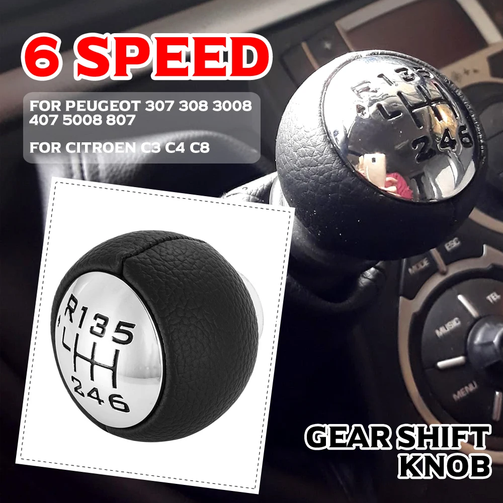 

6 Speed Car Gear Stick Shift Knob For Peugeot 307 308 3008 407 5008 807 PARTNER B9 TEPEE For Citroen C3 C4 C8 Picasso