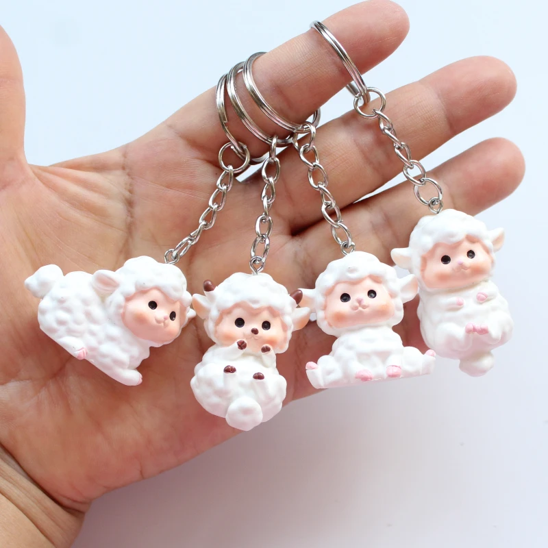 1PC Cute White Sheep Keychain Funny Animal Pendant Women Bag Phone Doll Pendant Car Keyring Figure DIY Jewelry Trinket