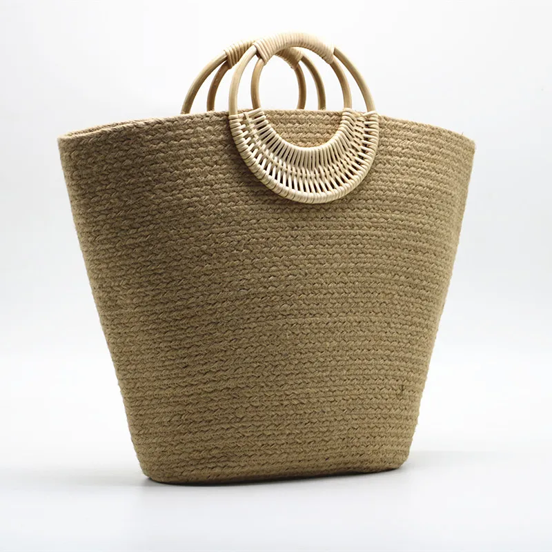 Borse da spiaggia tessute in corda per le donne borse rotonde in vimini con manico in Rattan borsa a cesto grande estiva 2023 pochette da viaggio Shopper