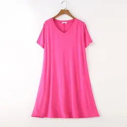 100KG Plus Size Dress Modal Pajamas Nightgown Summer Short Sleeve Sleepwear Women Home Wear Dress Nightie Rose Red Nightwear