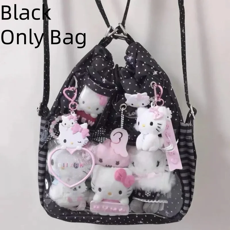 نجمة دوت طباعة اليابانية على ظهره فتاة مخطط جيب Y2k ItaBag سعة كبيرة حمل حقيبة الرباط حقيبة كتف طالب جامعي