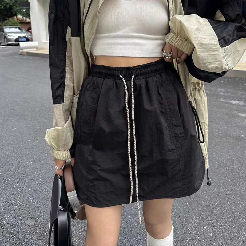 

Rimocy Streetwear A Line Cargo Skirt Women Summer Chic Drawstring Elastic Waist Short Skirts Woman 2024 Harajuku Pocket 2K Skirt