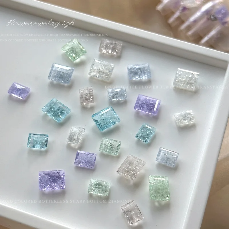 Breloques en strass pour ongles, 5 pièces, nouveau cristal bleu clair fruit vert violet glace transparent angle droit diamant