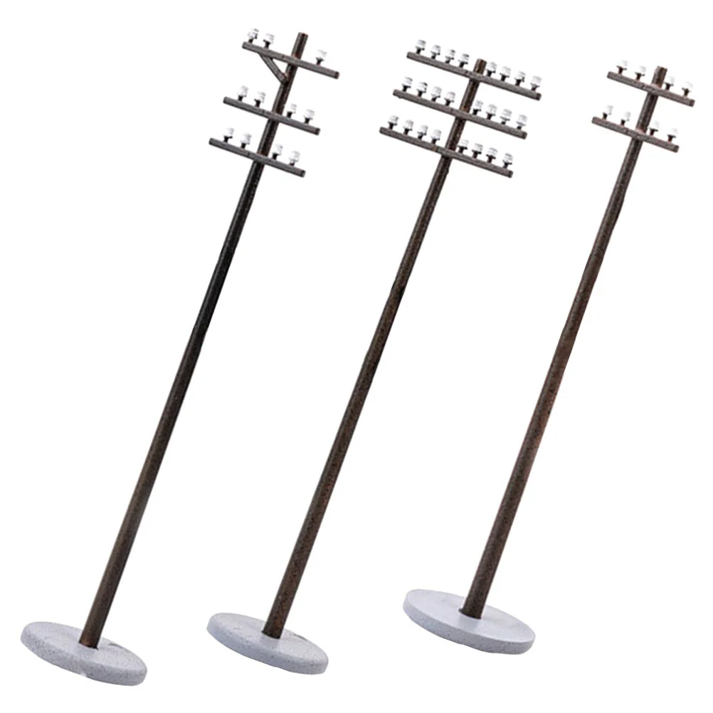 3 Pcs Rural Micro Landscape Garden Child Decor Telegraph Poles DIY Model Abs Microlandscape Supply