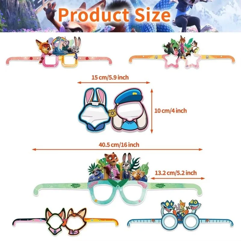 อุปกรณ์ตกแต่งธีมงานปาร์ตี้สติทช์จากดิสนีย์และซูโทเปีย 2 แว่นตากระดาษสำหรับถ่ายรูป คอสเพลย์ อุปกรณ์ประกอบฉากงานวันเกิด