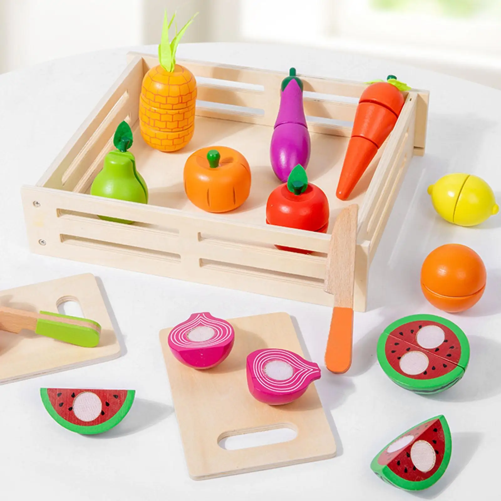 Cutting Play Food Toys, Kitchen Pretend Food Set, Pretend Fruit Vegetables Accessory for Developing Cognitive Abilities Kids