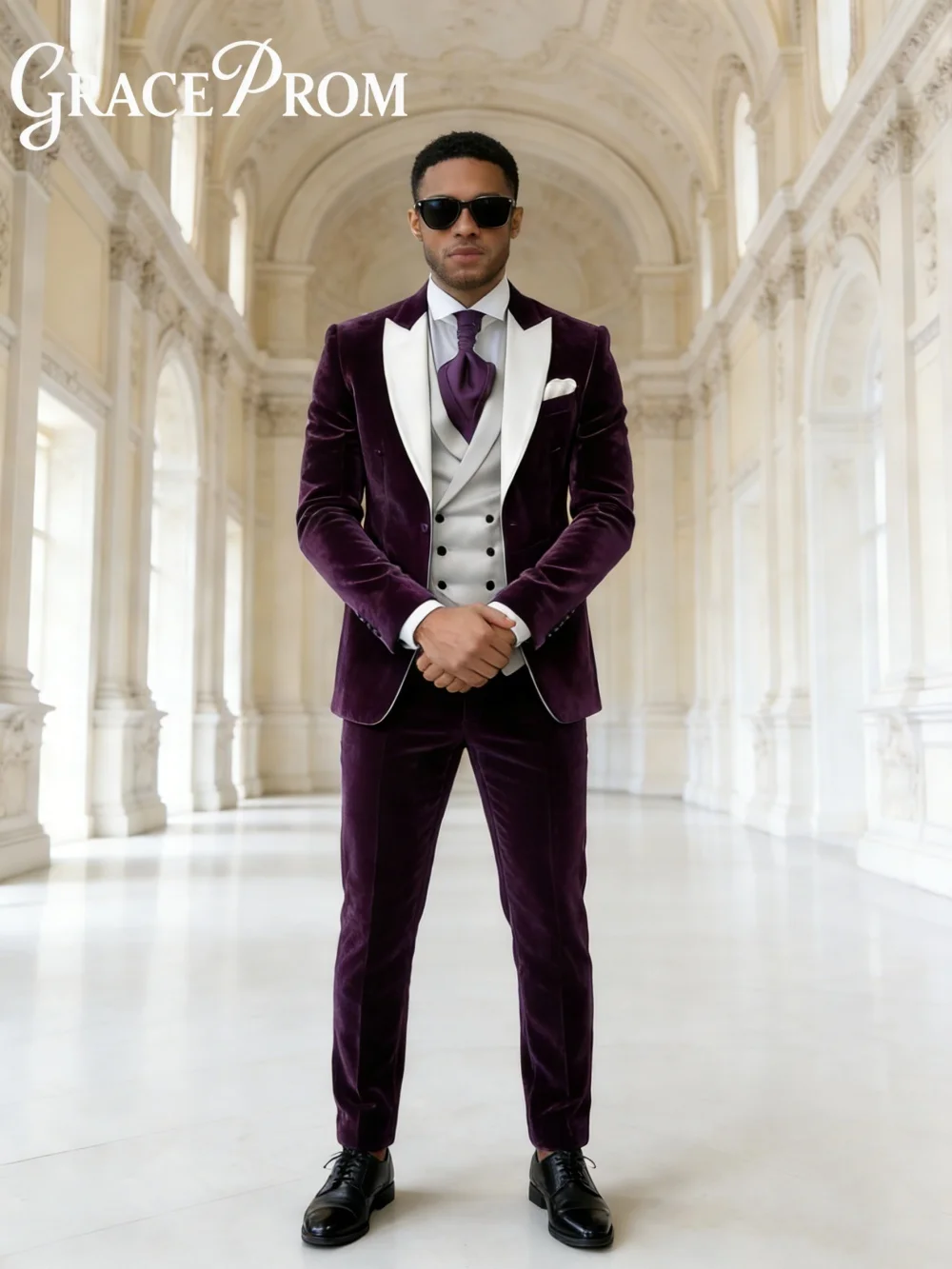 

Premium Notched Velvet Mens Suit Set Classic Single Breasted Suit Set Includes Jacket Pants For Office Performance Banquet Attir