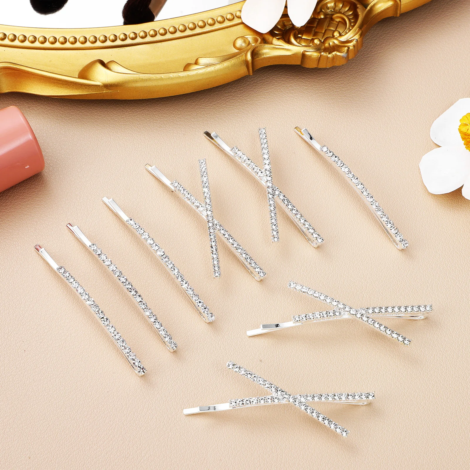 

12pcs Rhinestone Clips Stylish Sparkling Hair Accessories For Women Wedding Durable X Shaped Metal Hairpins Decorative Bobby