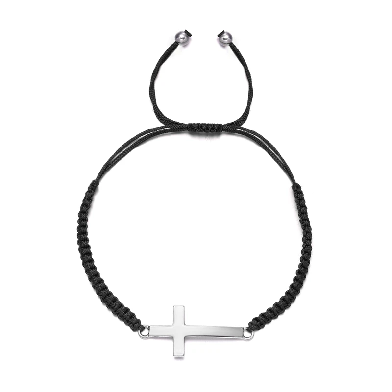 Hip Hop Edelstahl Kreuz geflochtenes Armband für Frauen Männer rot schwarz einfaches Paar verstellbare Handgelenk Armreif Christian Souvenir – Detail 21