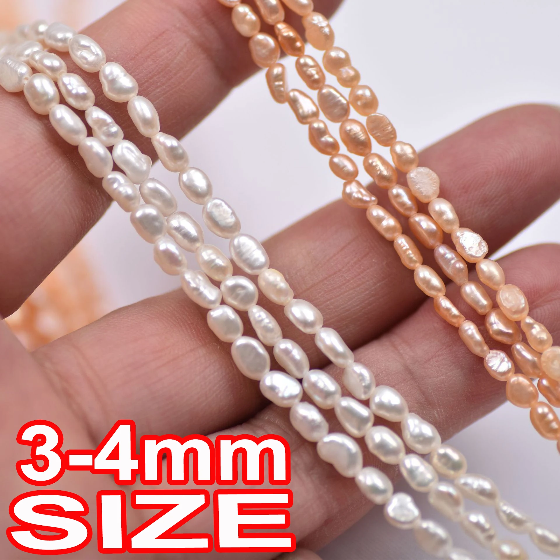 Irregular 3-4mm High Quality Baroque Loose Beads Bulk Freshwater Pearl Chain, Stone Shape Pearls