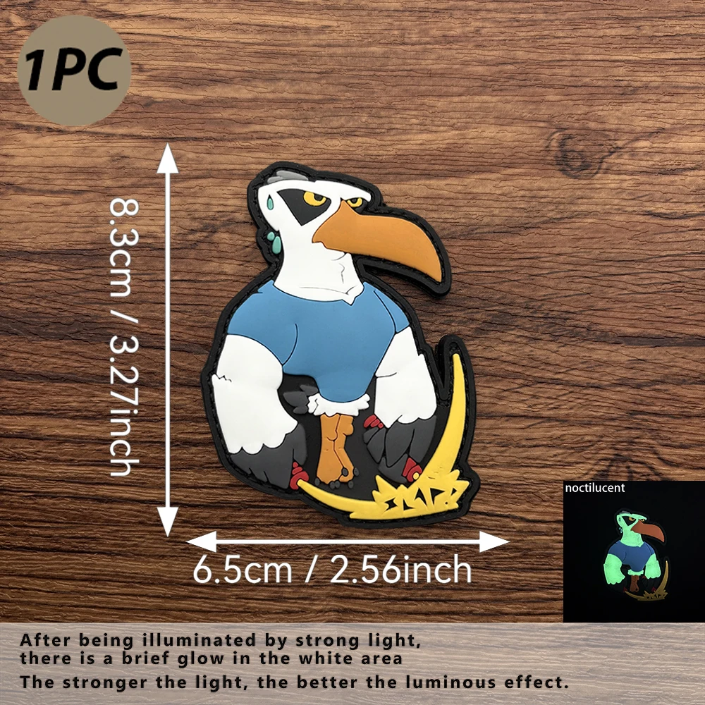 Cartoon Fitness Raptor Alien-Shaped Pattern 2D Flat Pvc Material with Built-In Glow-In-The-Dark Effect, Velcro Patch with Free Backing, Seven Different Seagull Designs Available, 1 Piece, Layered Detailing of Fitness Movements, Black Border, Waterproof and Wear-Resistant, Fun Tactical Badge for Enthusiasts, Collectible Display Desktop Decoration view 4