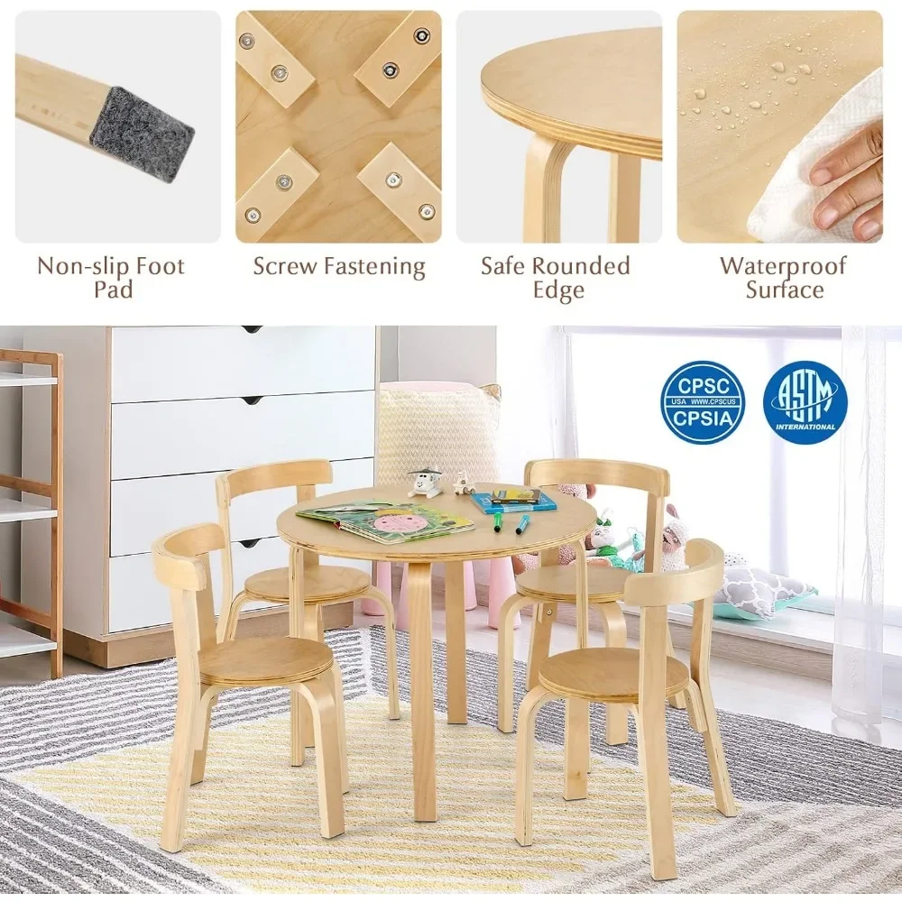 Kinder Tisch und Stuhl Set, 5-teiliger Holz Aktivität tisch mit 4 Stühlen, Spielzeugs teine, Klassen zimmer Spielzimmer Kindertag stätten möbel für das Studium