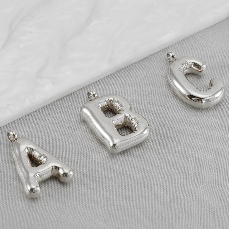 New style Bubble Letter Charms for Women Girls Dainty Alphabet Pendant Puffy Silver Color Jewelry Accessories for DIY Jewelry