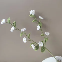 (No Vase)1pc Creative Handmade Mini White Flowers Crochet Artificial Plants Finished Ornaments Home Decor Exquisite Decoration