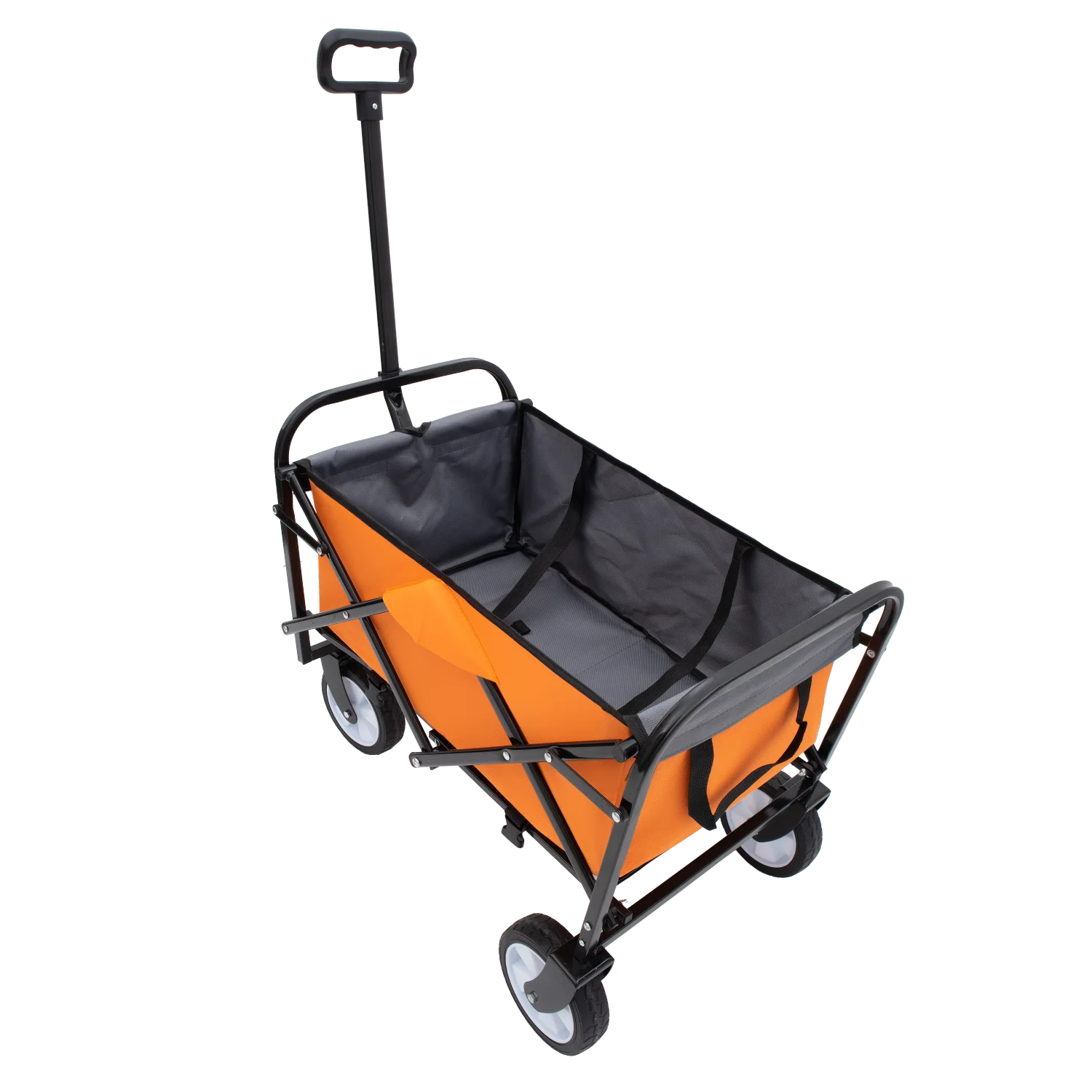 Collapsible Wagon Cart with Strapping System, All-Terrain Wheels, Orange - Support 225lbs, Utility for Camping, Shopping, Sports