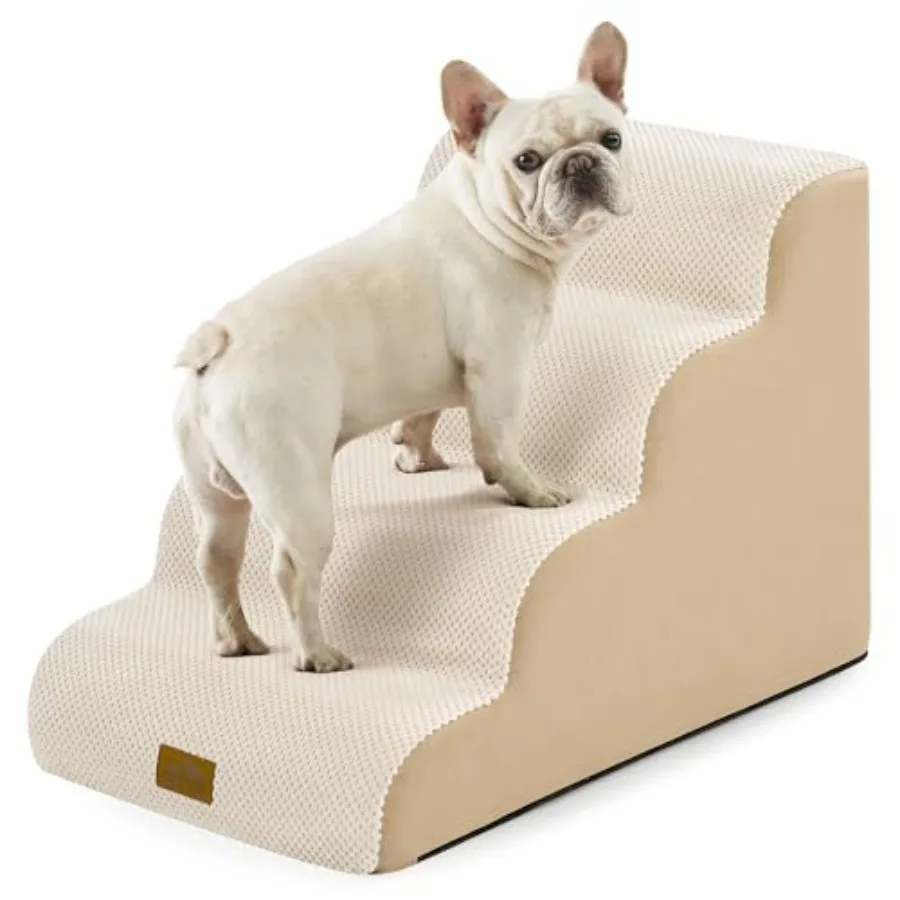 

Wide Dog Stairs for Small Dog 19.7" H, Pet Step for Puppy, Older Cat, Curved Ramp for High Bed or Car, Stairs with High Density