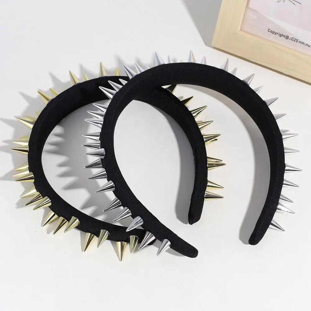 Anti-slip Hair Hoop Punk Style Rivet Decor Headband for Women Wide Band Elastic Hair Hoop Accessory with Anti-slip Design