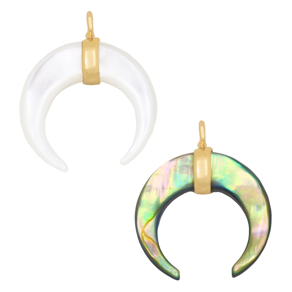 OCESRIO Gold Plated Statement White Moon Pendants for Necklaces and Earrings Brass Shell Findings for DIY pdta503