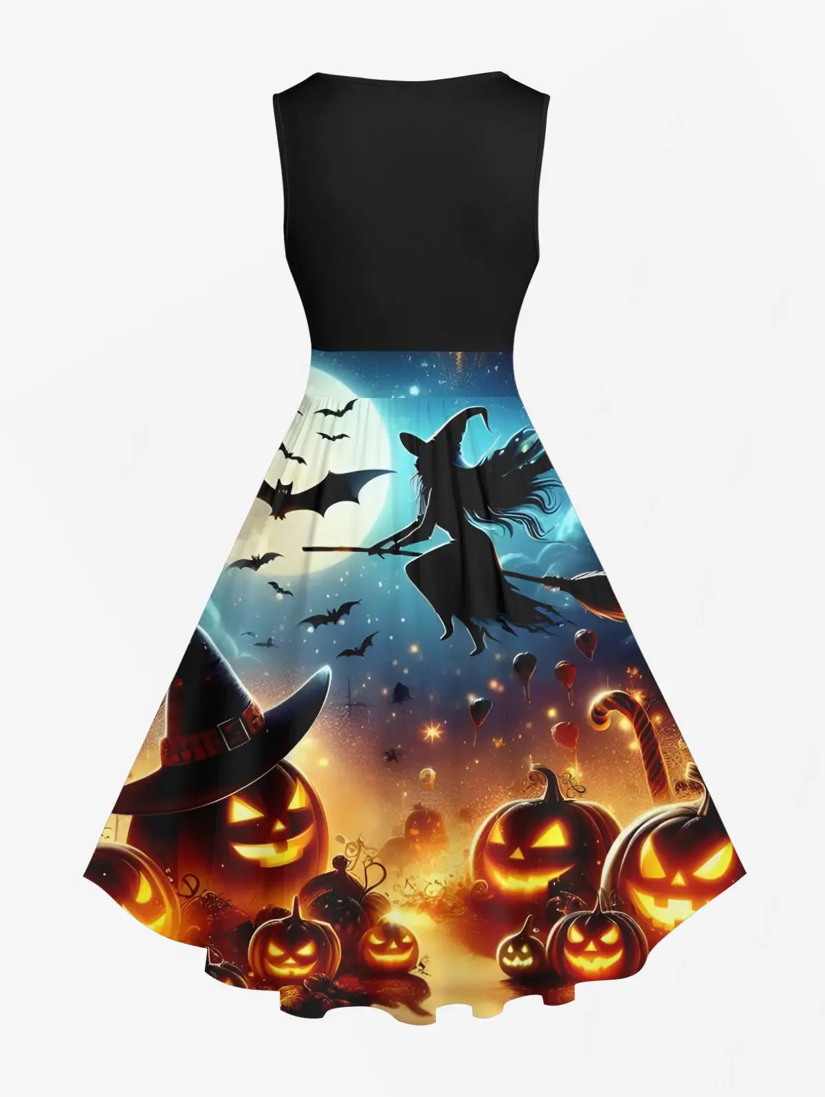 Plus Size Halloween Costume Pumpkin Bat Moon Wizard Galaxy Printed 1950s Vintage Dress And Buttons Long Sleeve Shirt For Men