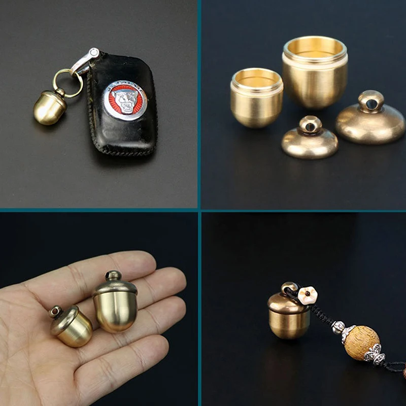 Creative Brass Acorn Medicine Bottle Pill Case Keychain Outdoor Portable Waterproof Warehouse First Aid Sealed Metal Pill Box