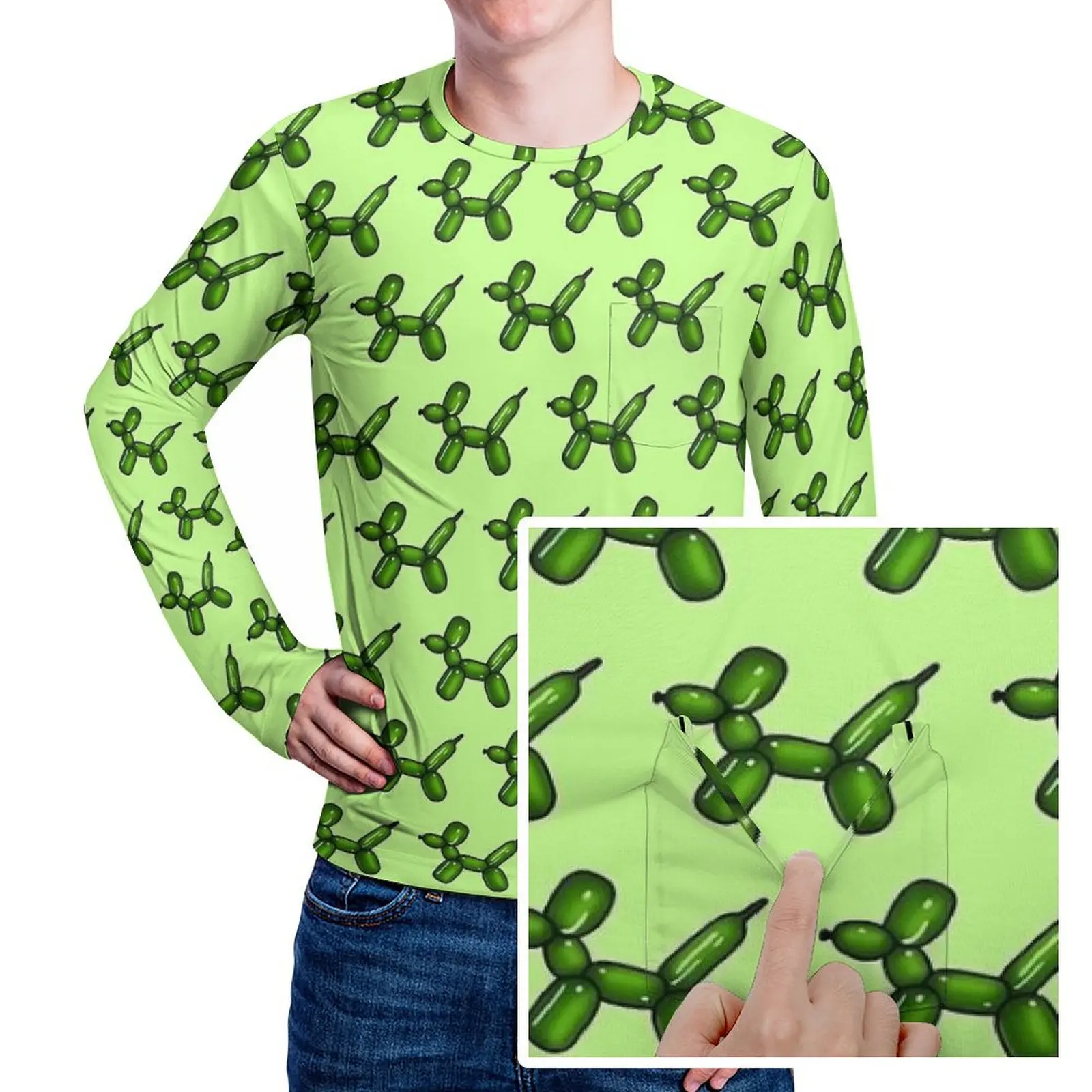 Green Balloon Dogs T Shirt Spring Animal Fun T-Shirts Man Vintage Custom Tee Shirt Big Size