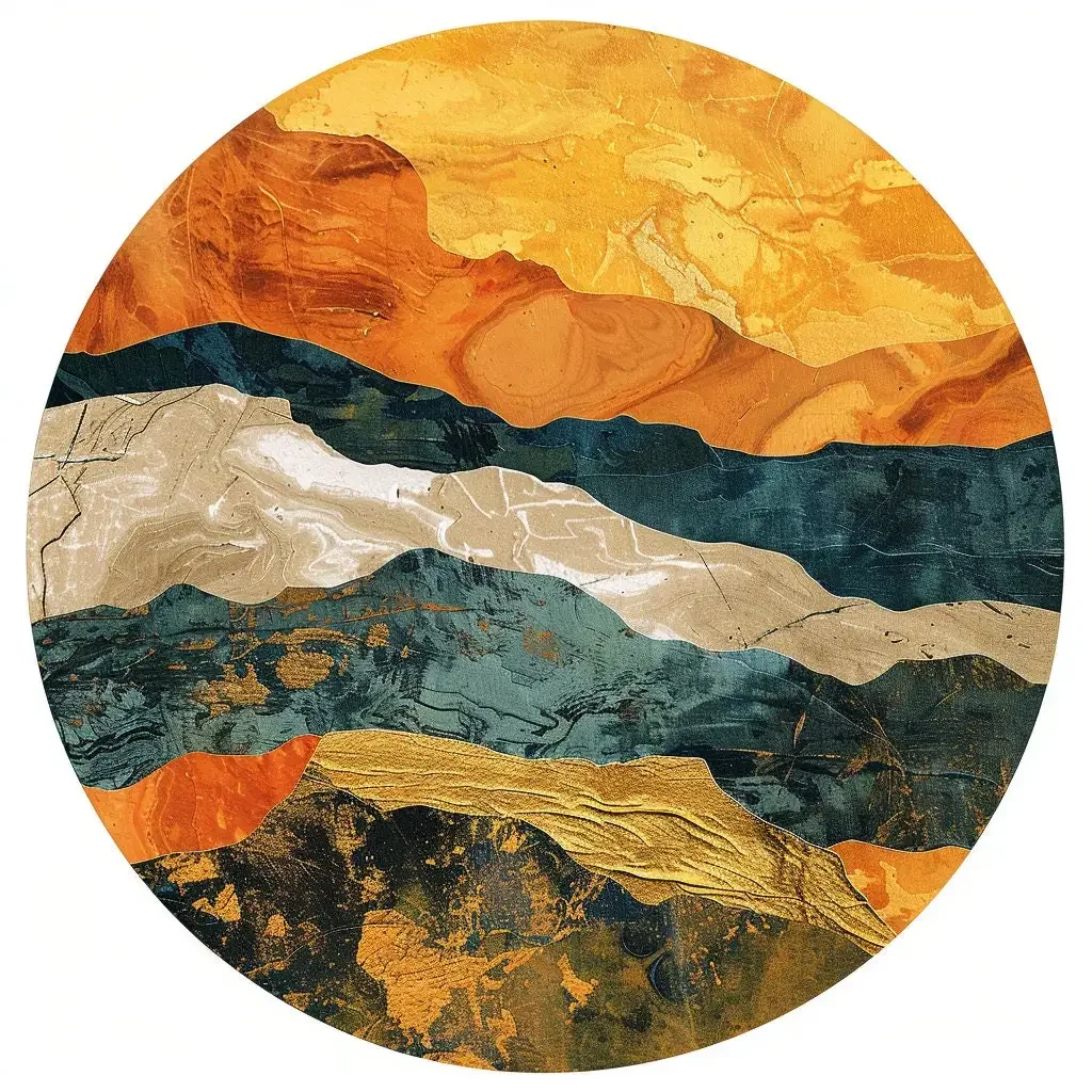 ~O~Modern Nature-Inspired Round Rug with Gold Motif & Vibrant Orange Digital Pattern for Stylish Home Decor