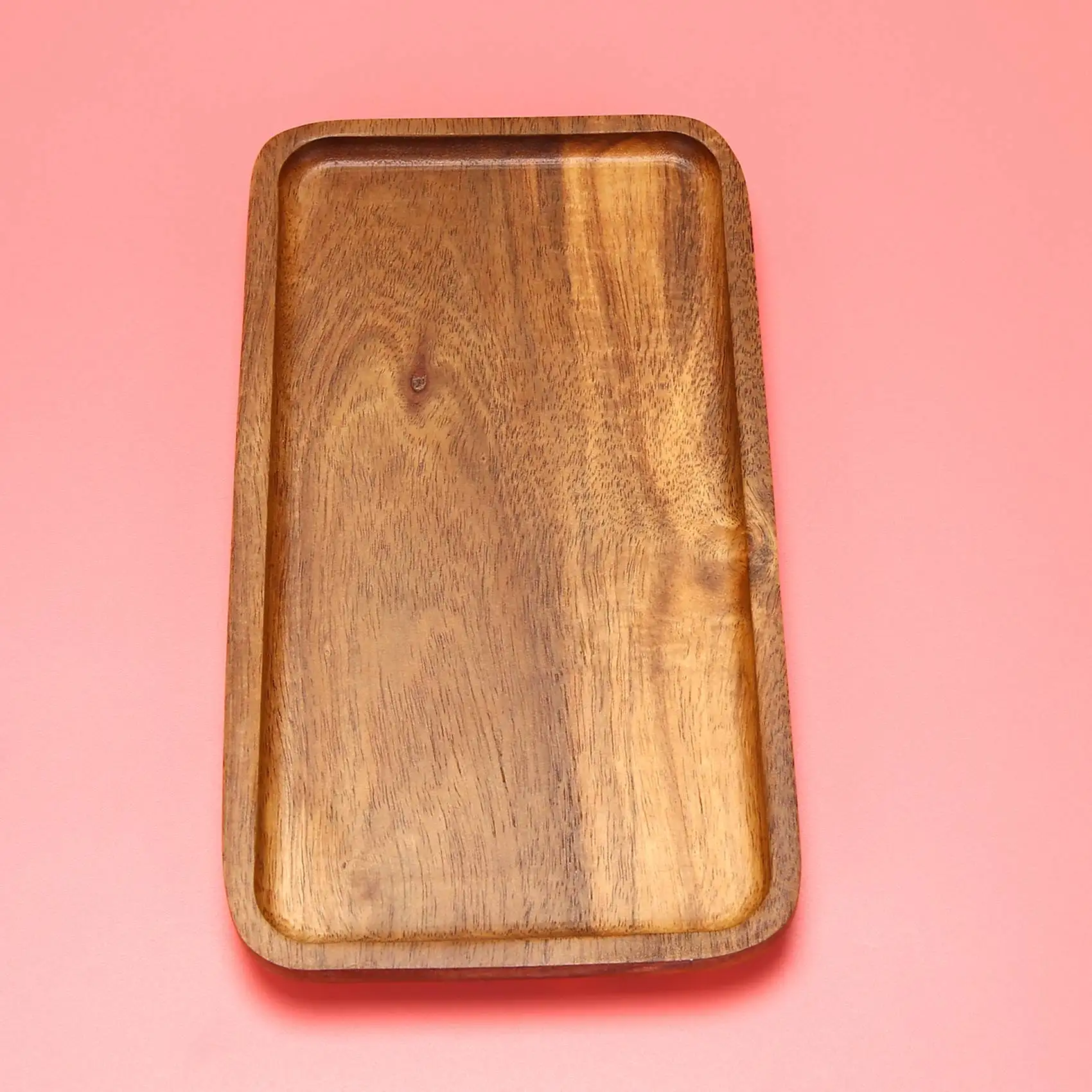 AT21-Acacia Serving Tray, Rectangular Solid Wood Flat Bottom Plate, Fruit Plate, Saucer, Tea Tray, Dessert Plate