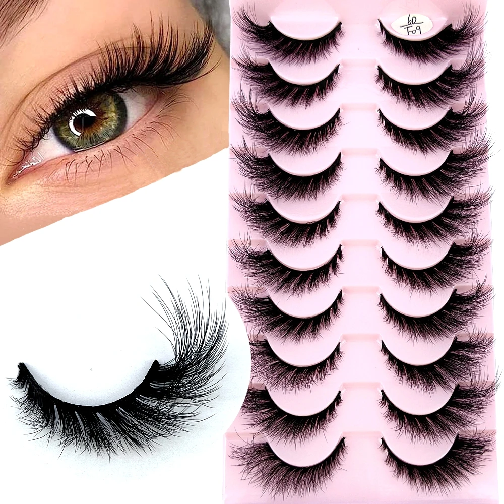 False Eyelashes Cat Eye Wispy end eye elongated Thick Mink Lashes Fluffy Natural Long Short Fake Lashes 10 Pairs Multipackack