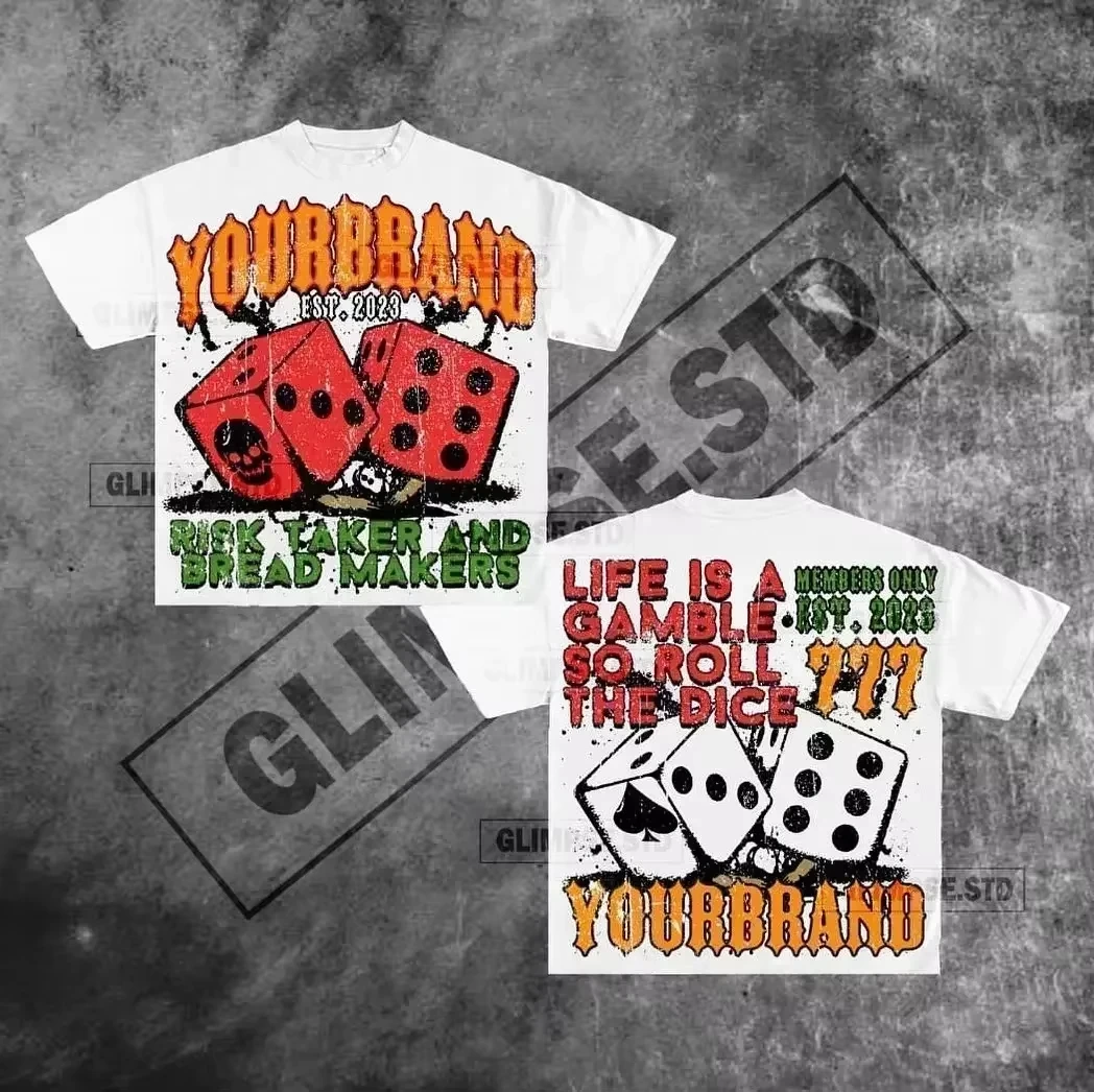 2026 Vintage Dice Element Art Print Short Sleeve Tee Loose Fit Street Trend Casual Daily Top Wear For Urban Style Enthusiasts