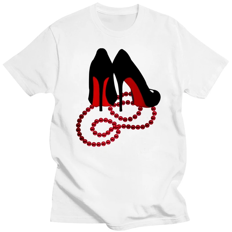 Red Bottom Black High Heels Beads Necklace T--Shirt 100% Cotton Unisex Women Harajuku Funny Tee Shirt