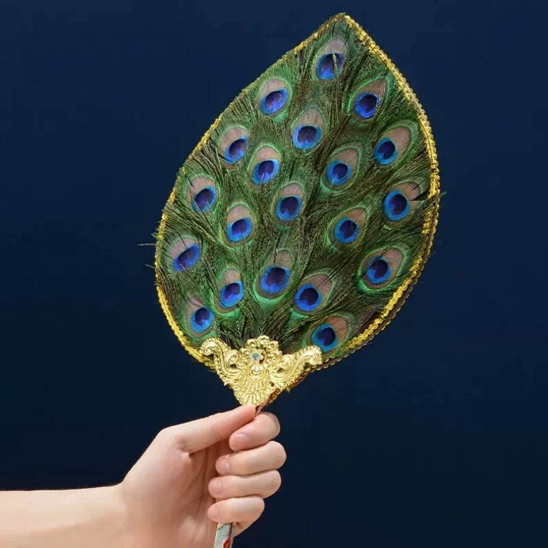 Nepal Wamba Pot Decoration Buddhism Peacock Eye Exquisite Feather Satin Bumba Hand Fan Desktop Buddhist Tibetan Religious Item