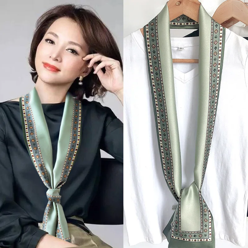 

Роскошный брендовый женский длинный шелковый шарф с цветочным принтом, шейный платок, бандана, женская шаль, шарфы, повязка на голову, галстуки, женский подарок