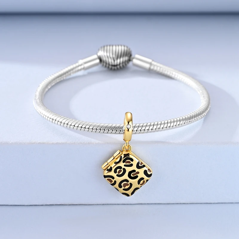 Original 925 Sterling Silver Bead Charm Leopard Eye Shadow Plate Pendant Fit Original Bracelet For Women DIY Jewelry Cool Gift