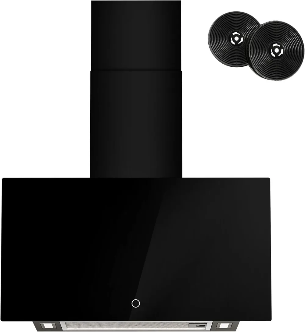 Campana Extractora 60 cm, Ahorro de Energía Motores sin Escobillas,Cristal Templado Negro,Succión 350m3/h,Táctil,3 Nivel