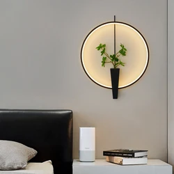 Aluminium Ring Wall Lamp 3000K White Black Without Plants Sconce For Hotel Living Room Shop Bedroom Home Deco