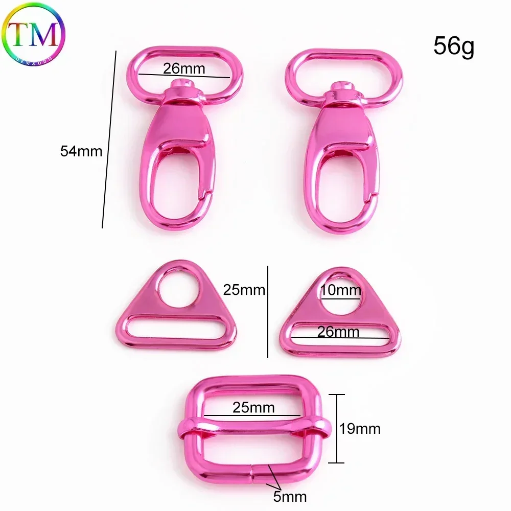 1 Inch Pink Triangle Claw Connect Snap Hook Pin Buckles Adjuster Buckle Connectors For Handbag Backpack Bag Straps Accessories