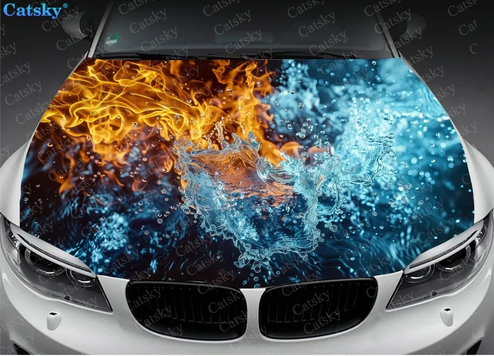 Fire and Ice Design Car Hood Decal Stickers Wrap Vinyl Film Engine Cover Decals Sticker Car Hood Protective Film