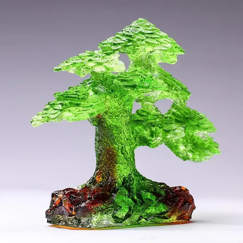 Glazed evergreen tree ornament living room office study ornament