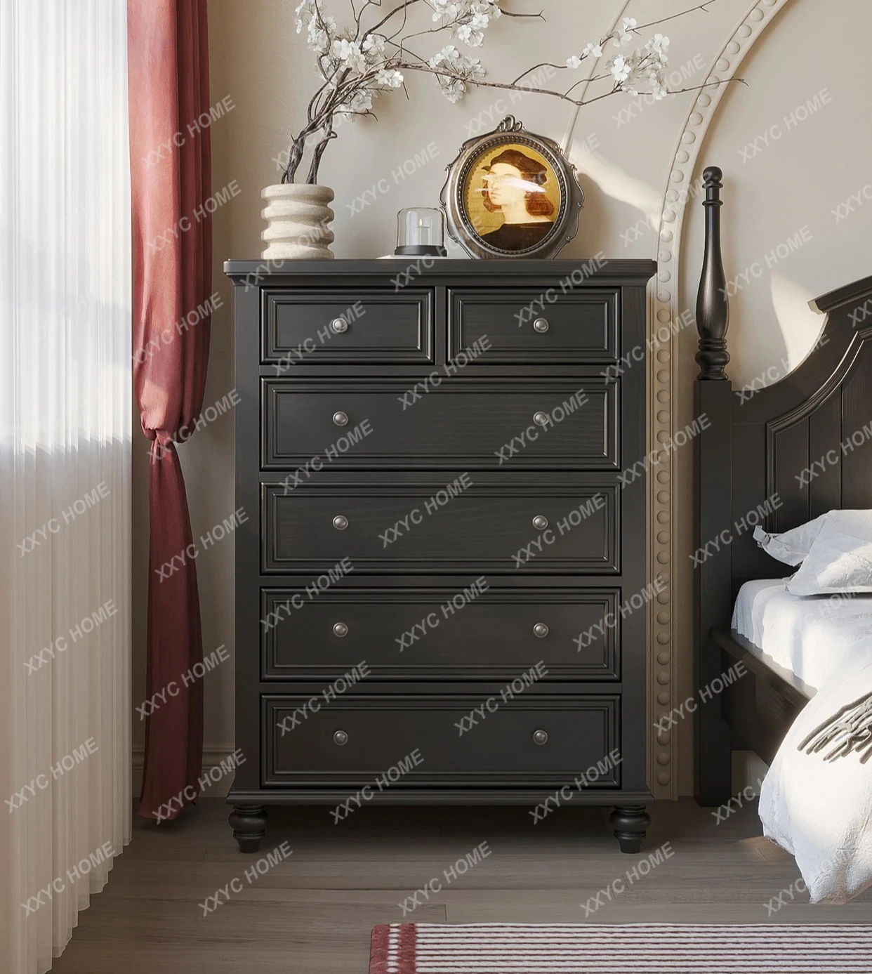 solid wood  seven-bucket cabinet, bedroom drawer, storage cabinet